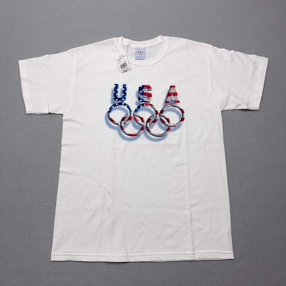 Vintage Shirt Olympic Games USA Medium White Short Sleeve Official Merch 90S NWT